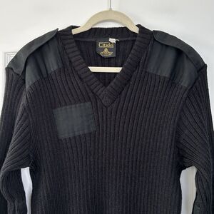 Citadel Mens Wool Knit Sweater Sz 44 Black Elbow Patch Tactical V Neck Military